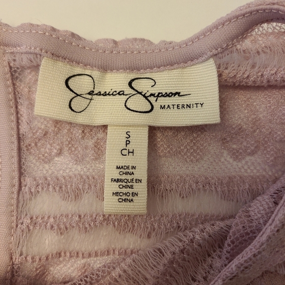 Jessica Simpson Maternity Lavender Floral Lace Bell Sleeve Top - Picture 2 of 12